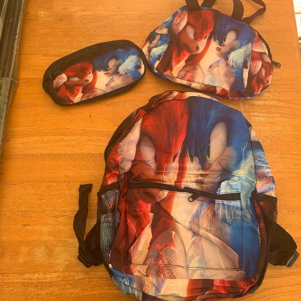 Sonic & Knuckles 3‑Piece Backpack Set – Kids School Bag, Lunch Bag & Pencil Case